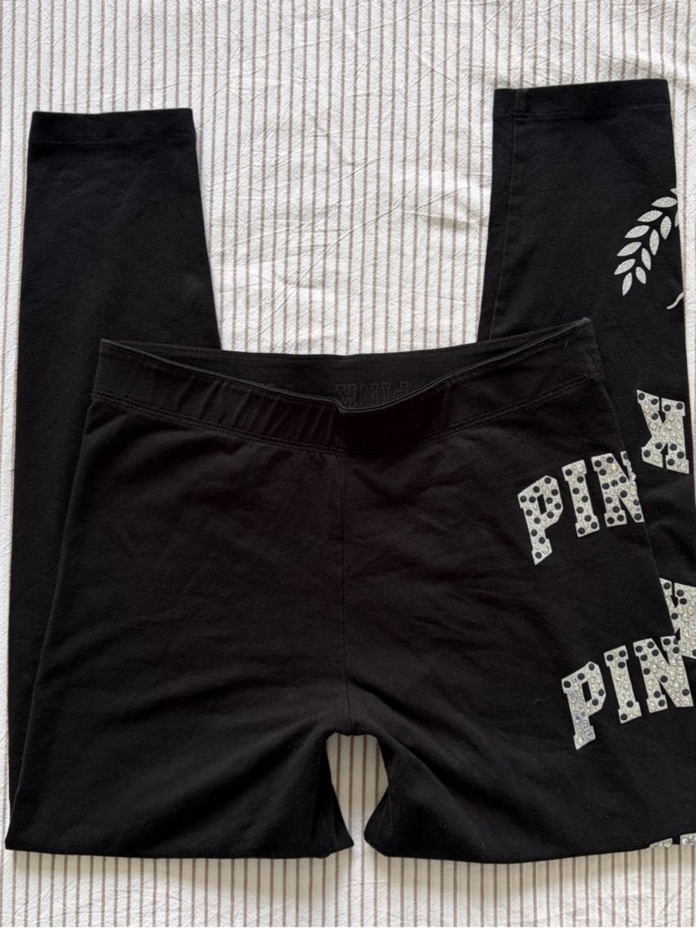 y2k PINK Victoria's Secret Black Mcbling Rhinestone Logo Leggings Size Small